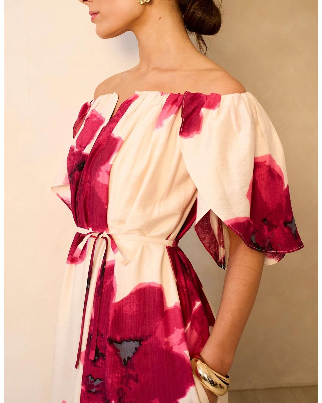Gini London Pink Bardot Trapeze Maxi Dress