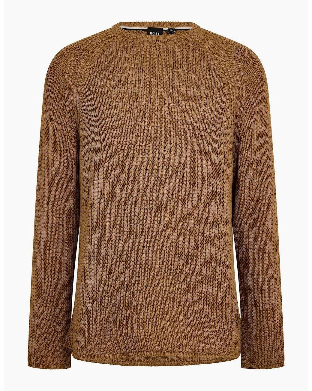 Boss Brown Crew Neck Raglan Sleeve Sweater for men