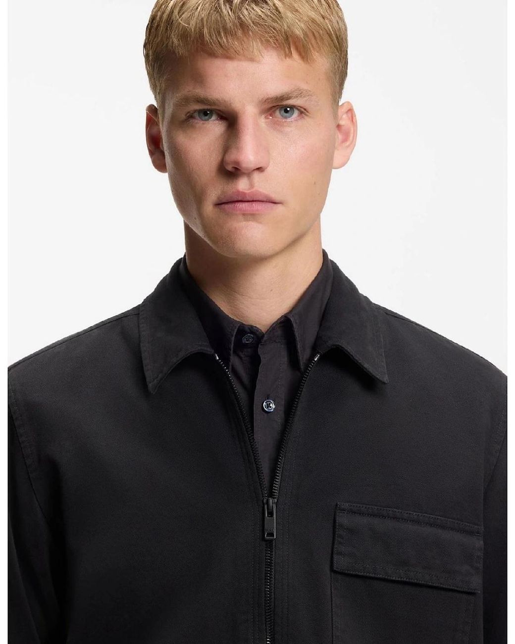 Boss Black Solid Patterned Shirt Collar Press Stud Cuff Shirt Jacket for men