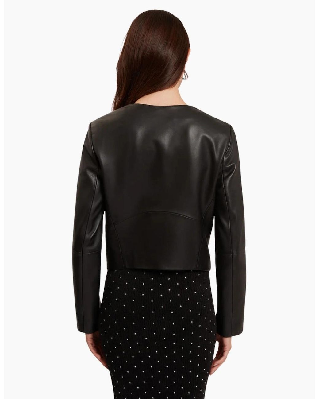 Ted Baker Black Quentia Cropped Collarless Leather Jacket