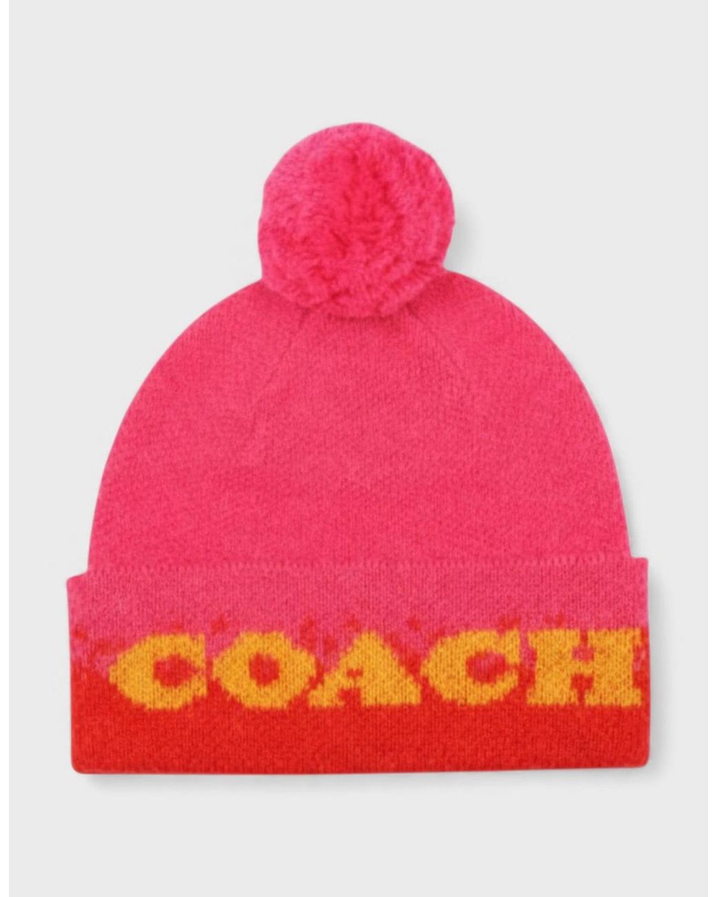 COACH Pink Colour-Blocked Ombré Pom-Pom Beanie