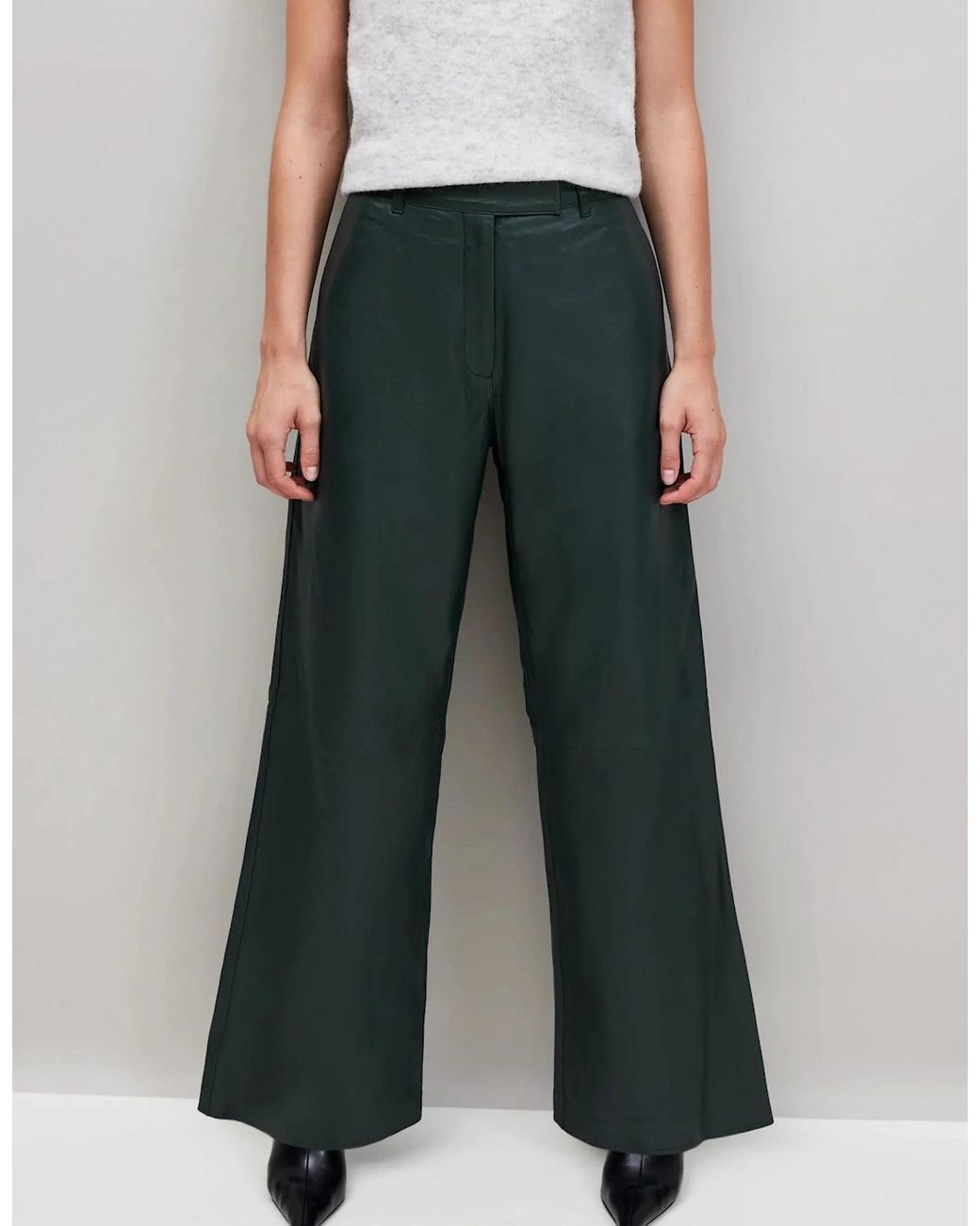 Ro&zo Green Dark- Leather Wide-Leg Trousers