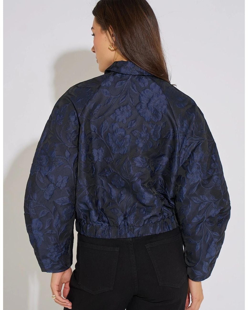 Gini London Blue Floral Jacquard Bomber Jacket