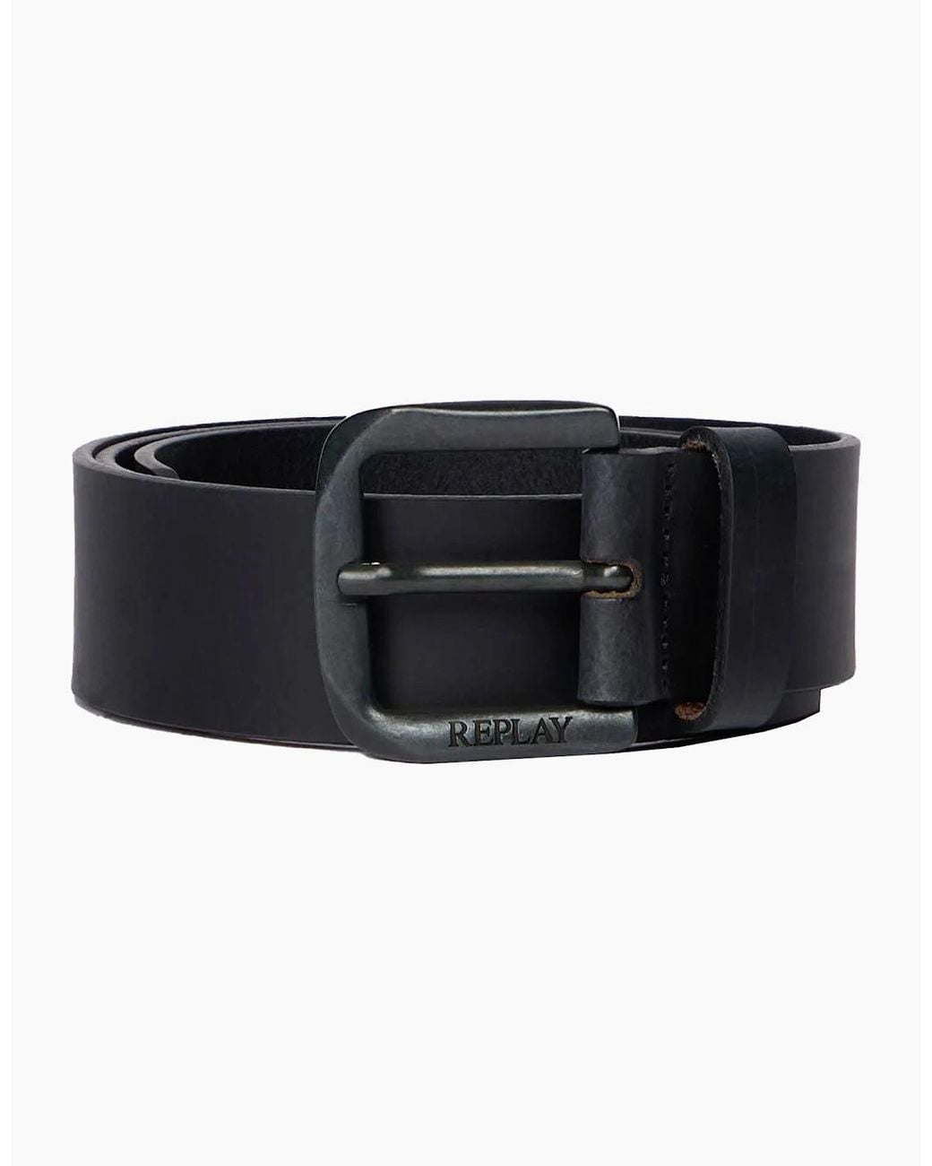 Replay Black Leather Belt for men