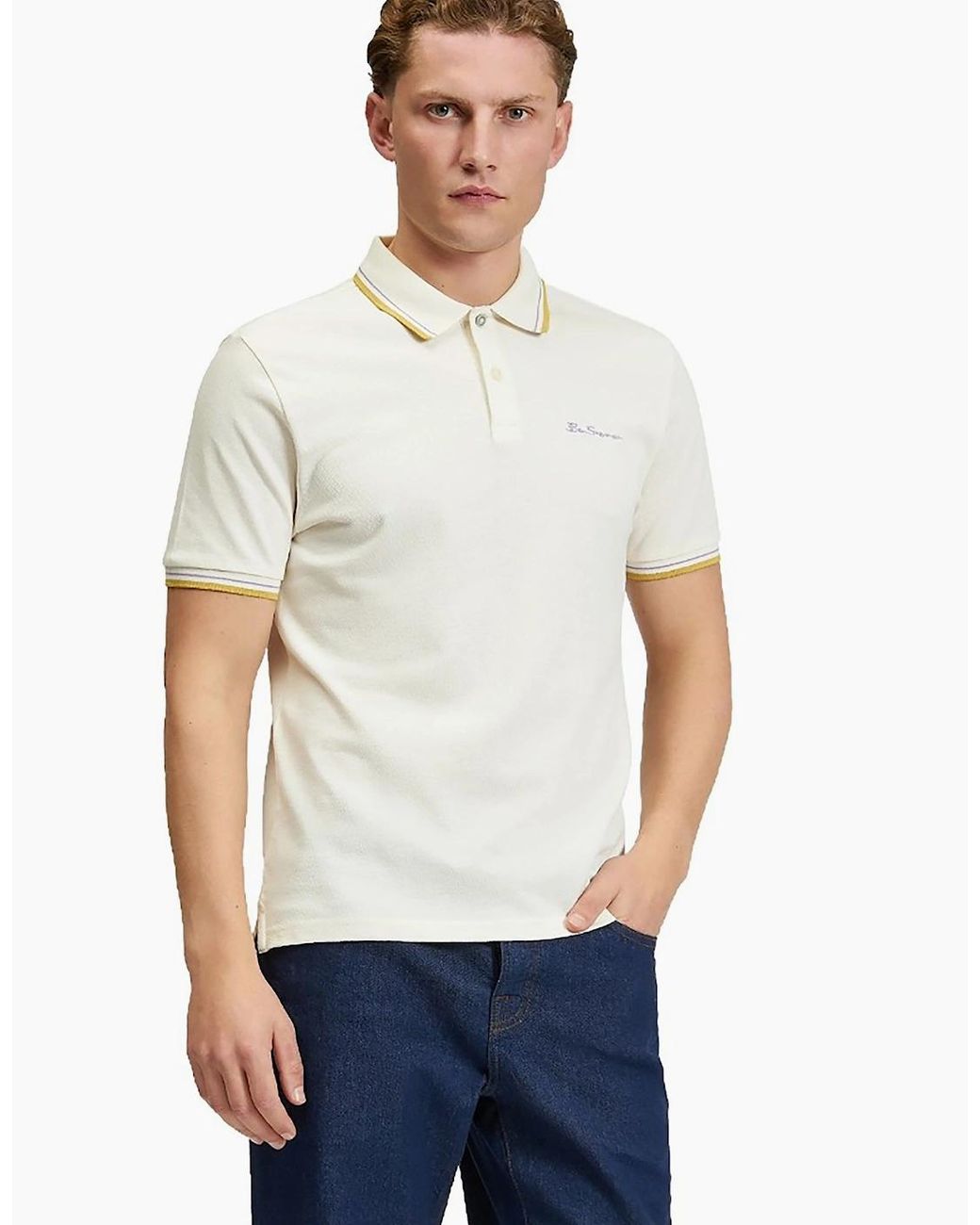 Ben Sherman White Signature Short Sleeve Pique Polo Shirt for men