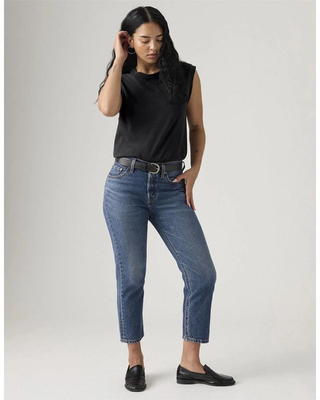 Levi's Blue 501 Crop Lightweight Straight Leg Jeans