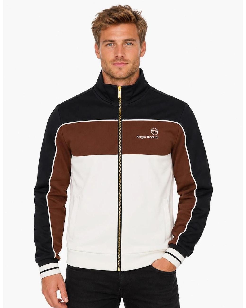 Sergio Tacchini Black Spiga Track Top Jacket/Potting Soil/Gardenia for men