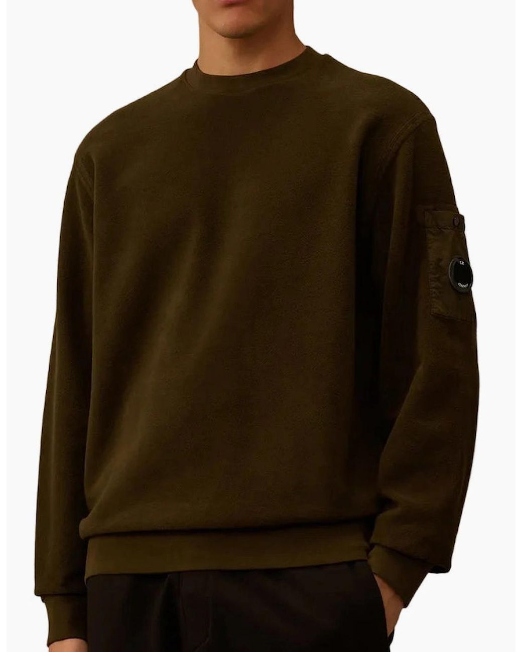 C P Company Green Brushed Fleece Lens Sweat for men