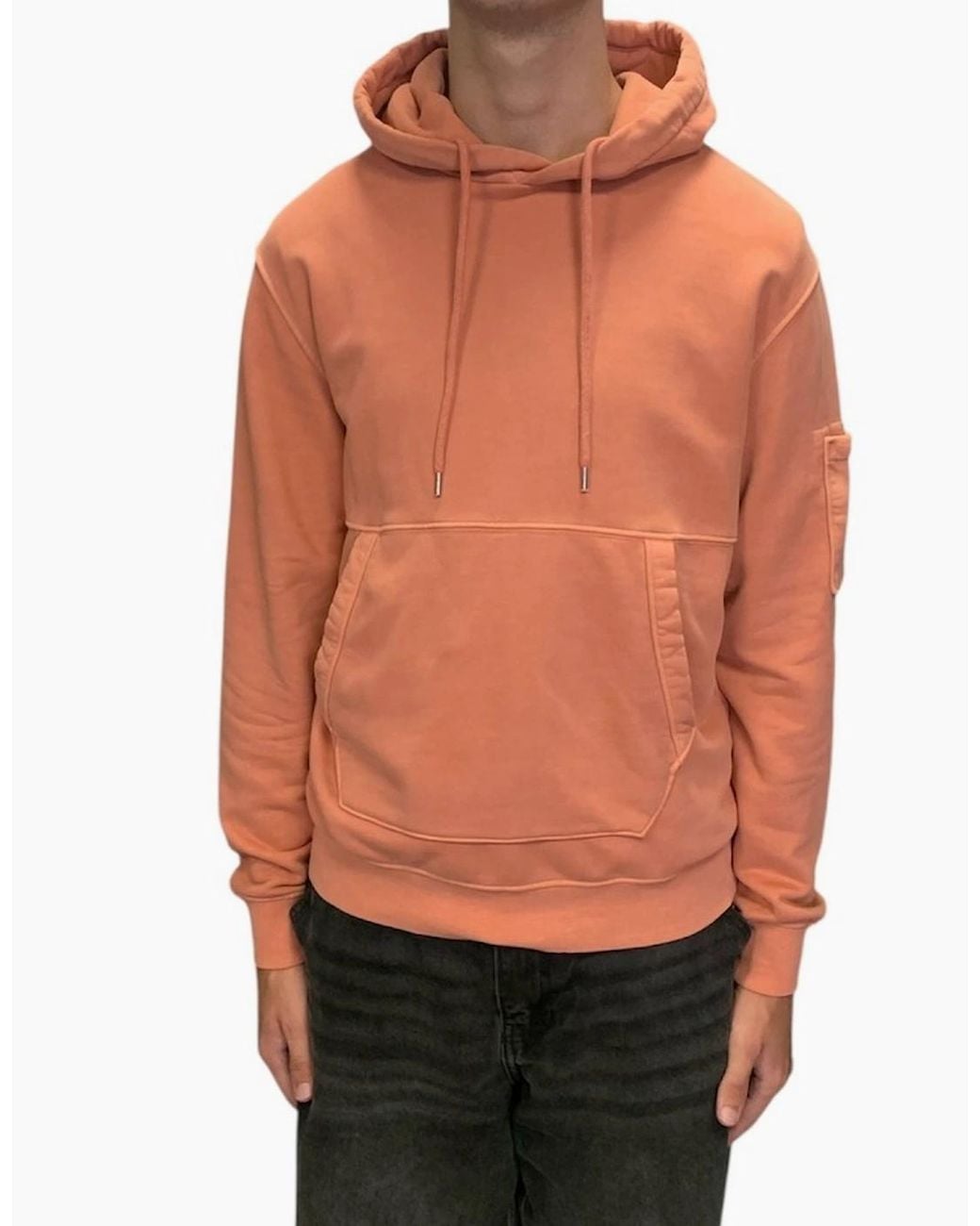C P Company Orange Diagonal Raised Fleece Lens Hooded Sweatshirt for men