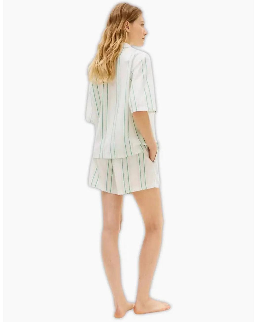 Tommy Hilfiger White Th Essentials Shirt & Shorts Line Pyjama Set, Tennis Court Stripe