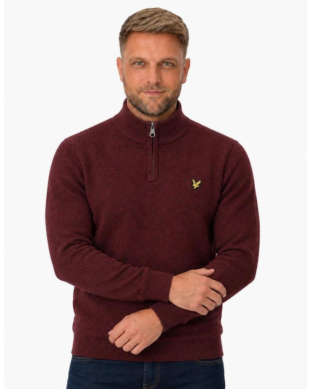Lyle & Scott Red Lyle & Scott Lambswool Blend Quarter Zip Jumper Beetroot Marl for men