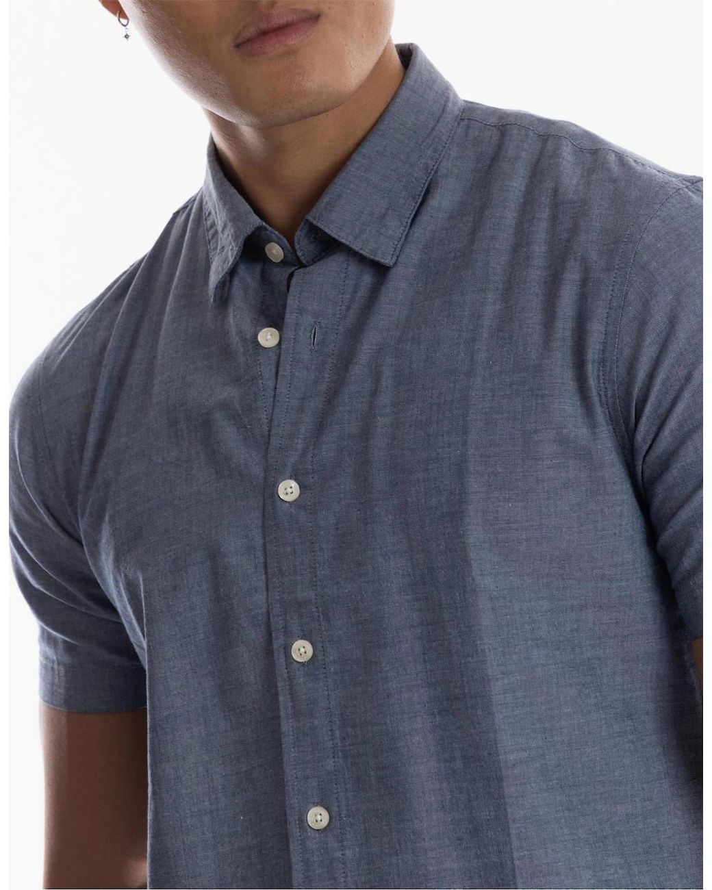 Peter Werth Blue Collared Neck Short Sleeve Regular Fit Shirt for men