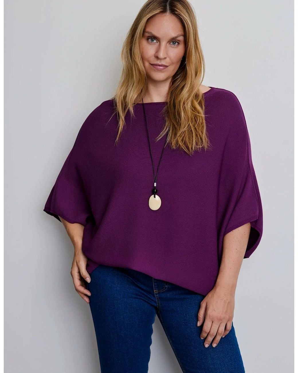 Live Unlimited London Purple Plum Batwing Knitted Jumper