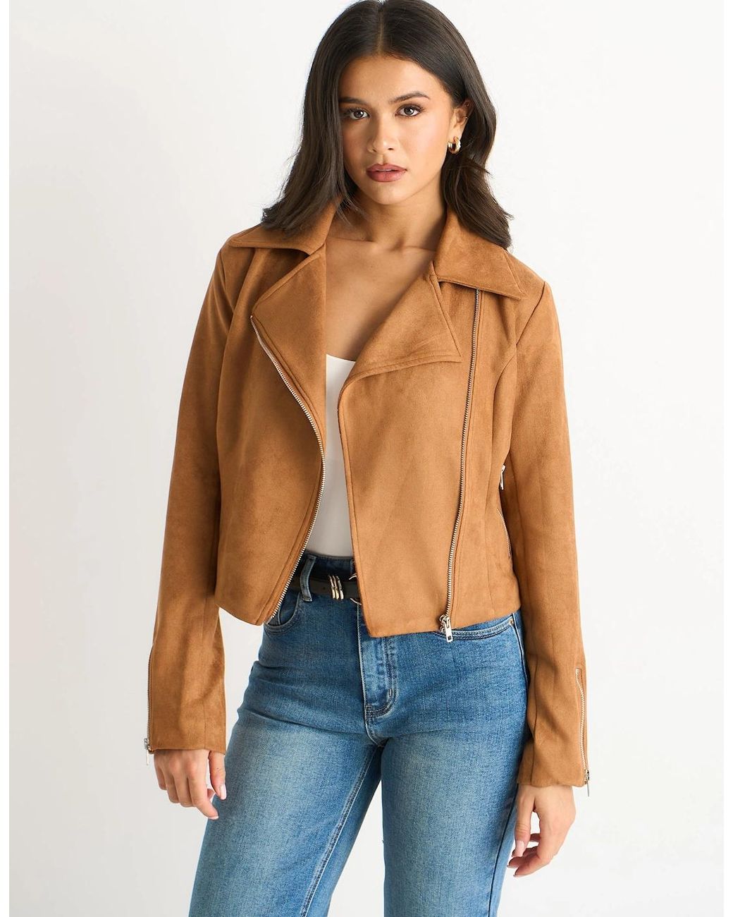 Gini London Blue Faux Suede Biker Jacket