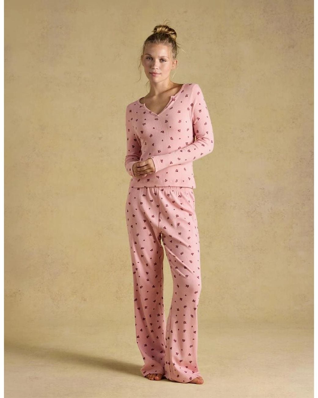 Joules Pink Pointelle Ladies Pyjama Set Floral