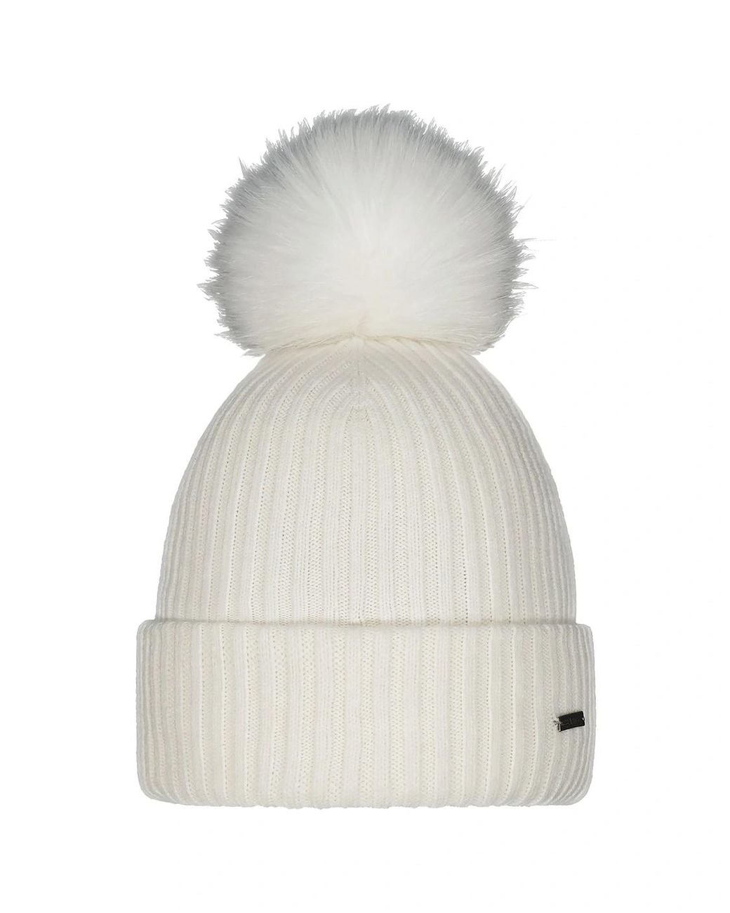 Barts White Kenzie Big Stretchy Faux Fur Pom Bobble Hat