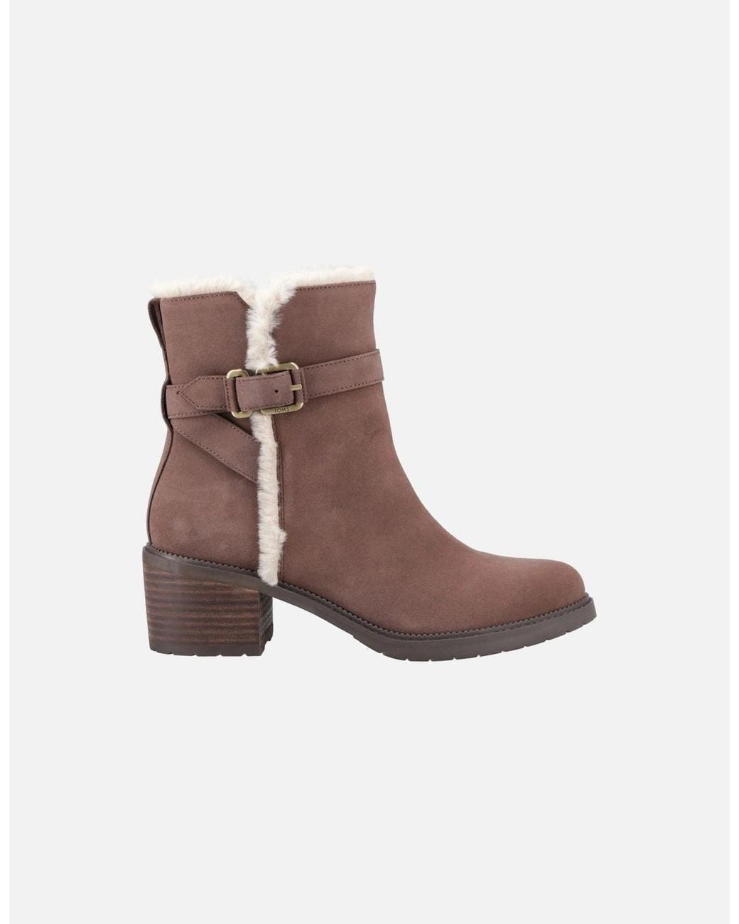 TOMS Brown Hailey Buckle Leather Oak Heeled Ankle Boots