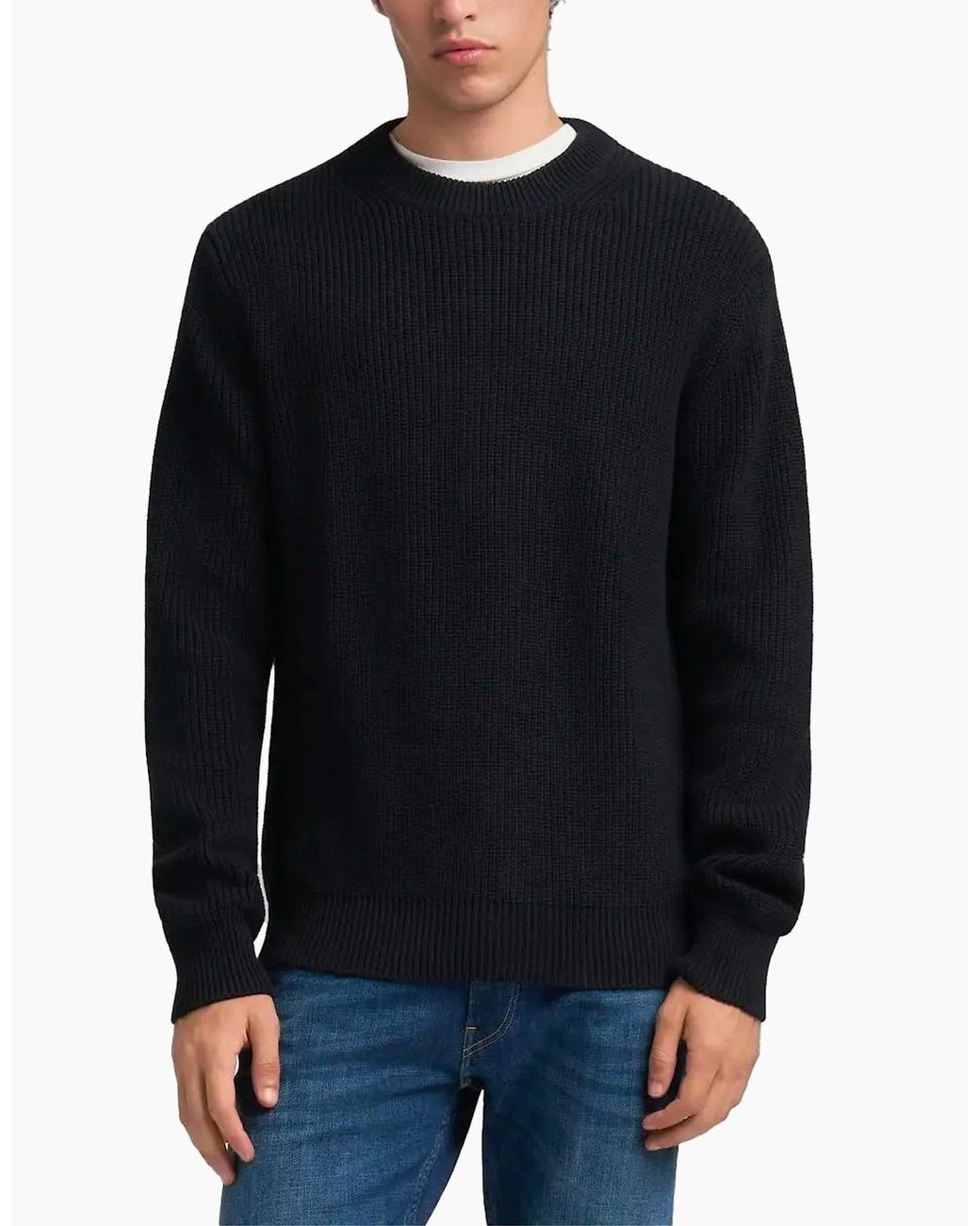 Replay Black Chunky Rib Knit Pullover Jumper Dark for men