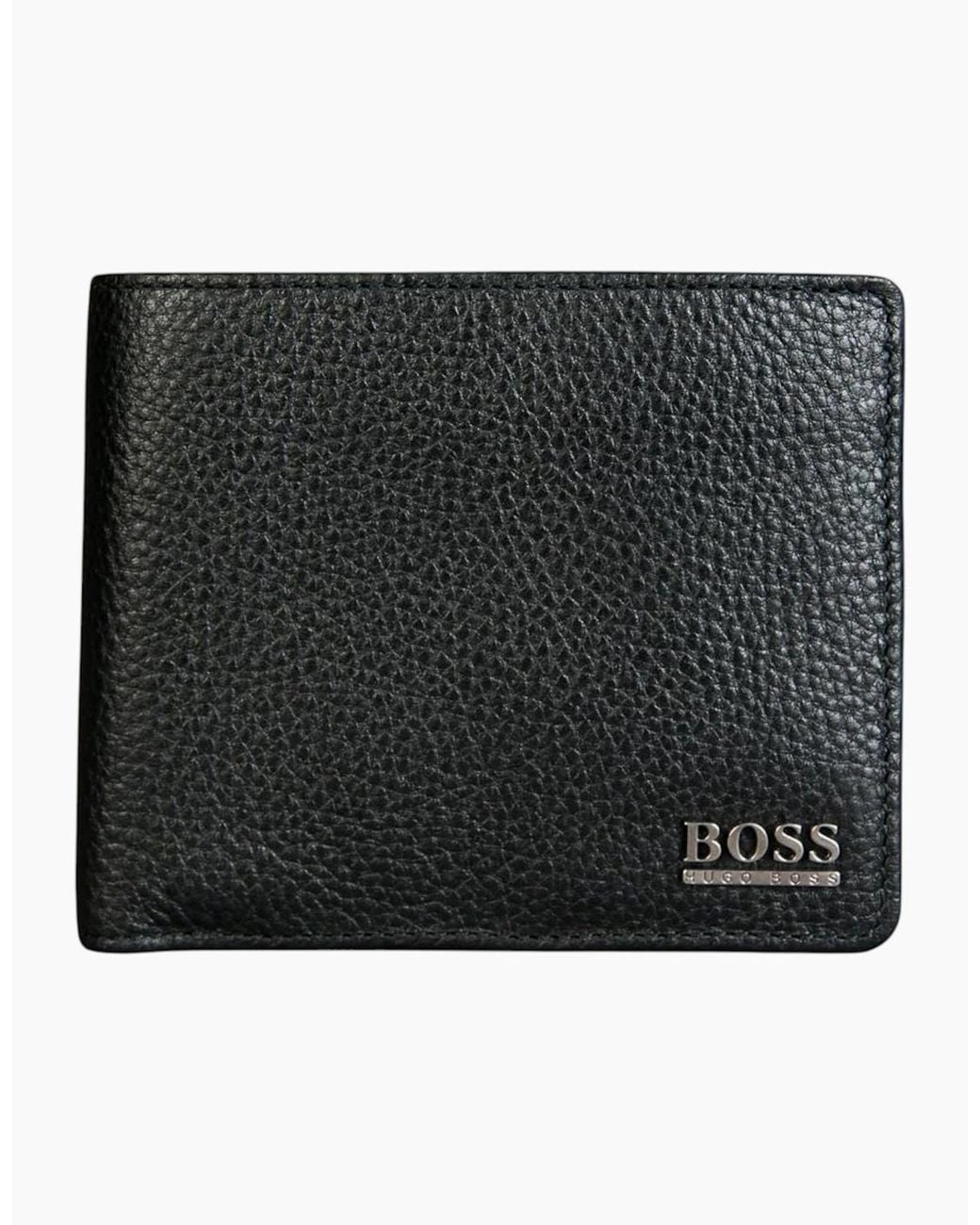 Boss Black Genuine Leather Wallet Moneme Bifold Credit Card Holder for men