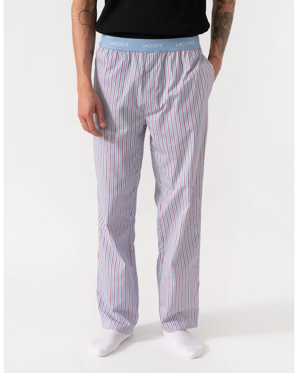 Lacoste White Striped Poplin Loungeware Pyjama Pants for men