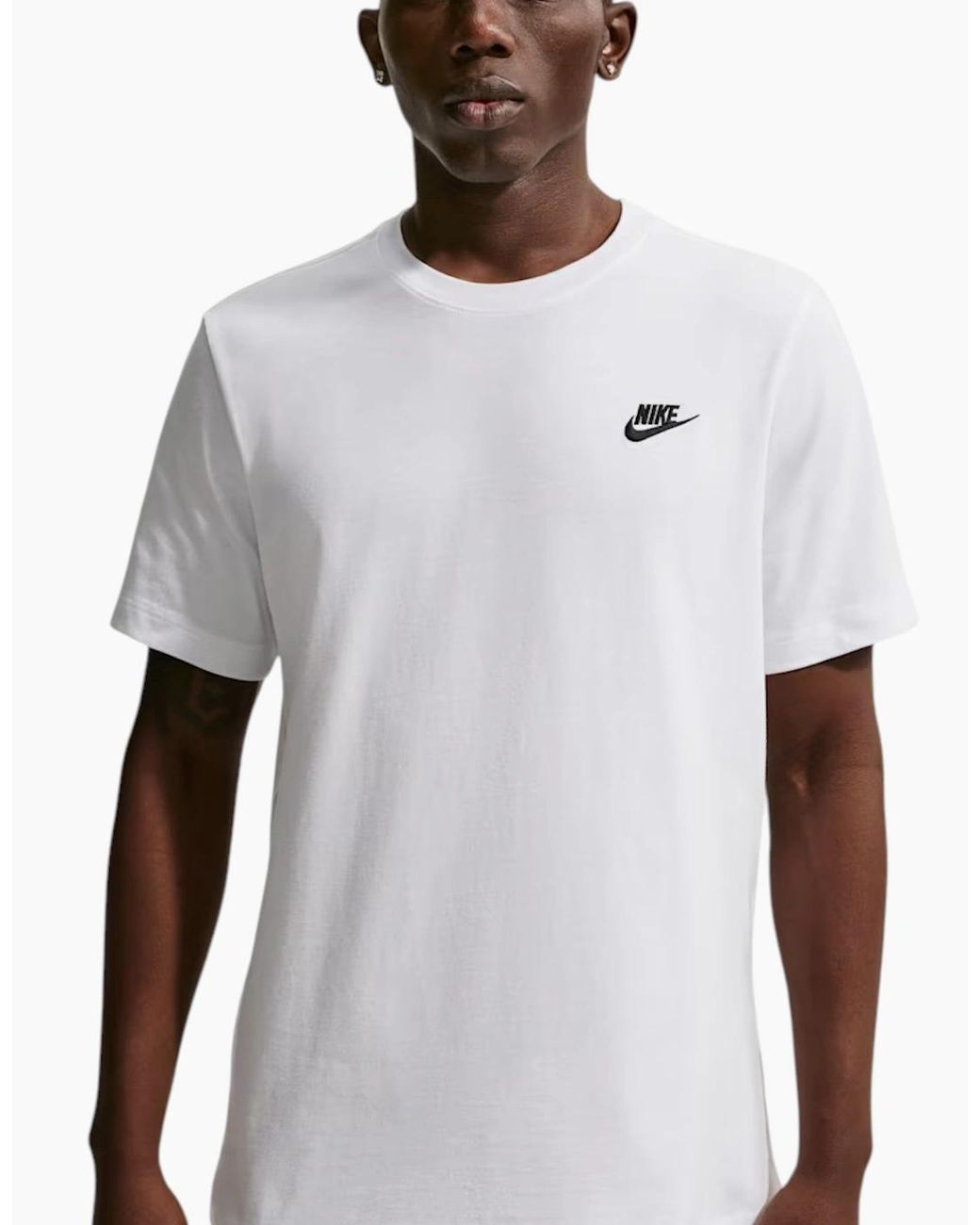 Nike White Core T Shirts Sportswear Club Swoosh Embroidered Futura Logo Tee for men