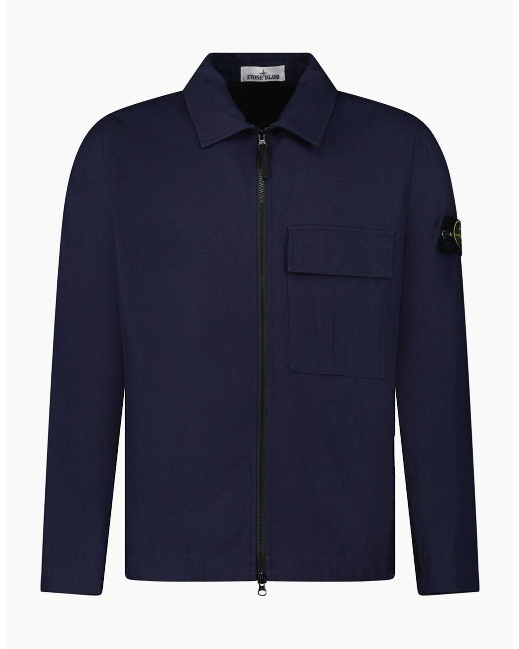 Stone Island Blue Zip Panama Cotton Overshirt for men