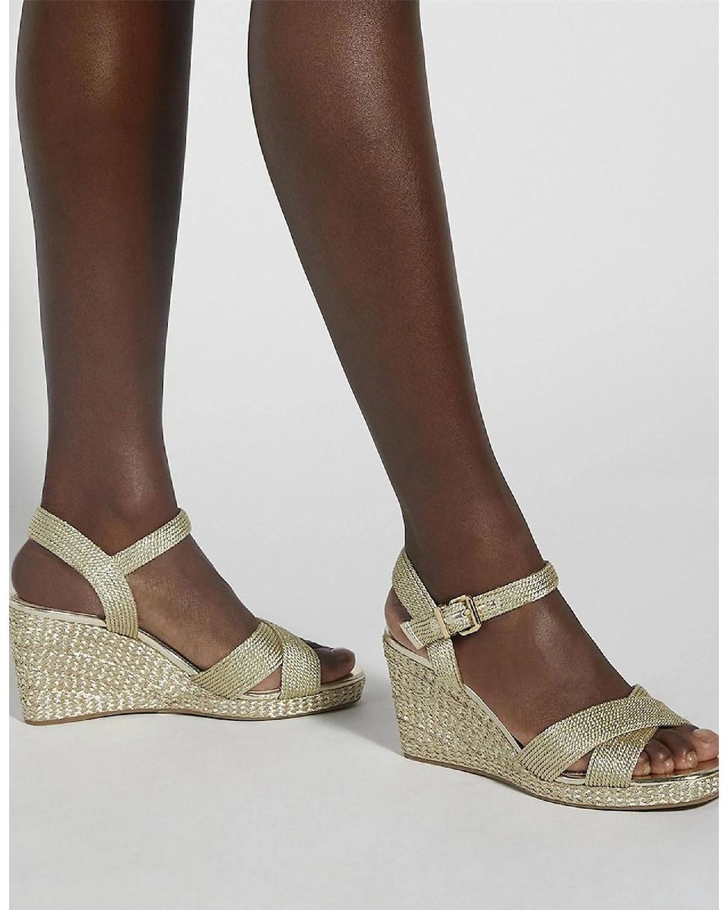 Dune Metallic Kolden Braid Textured Wedge Sandals