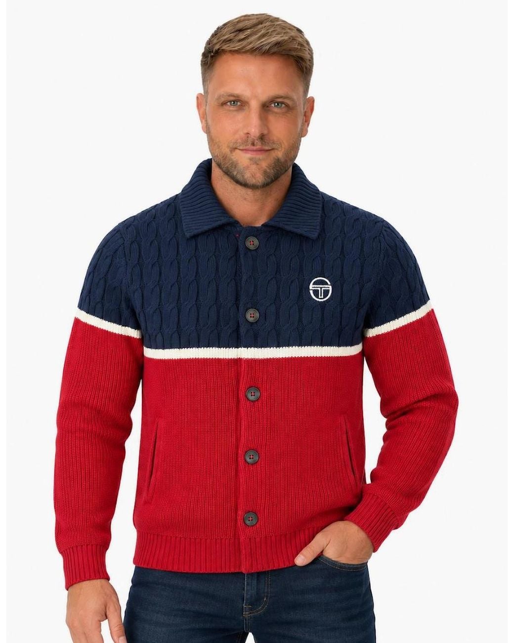 Sergio Tacchini Red Corte Knitted Cardigan Maritime/Gardenia/Merlot for men