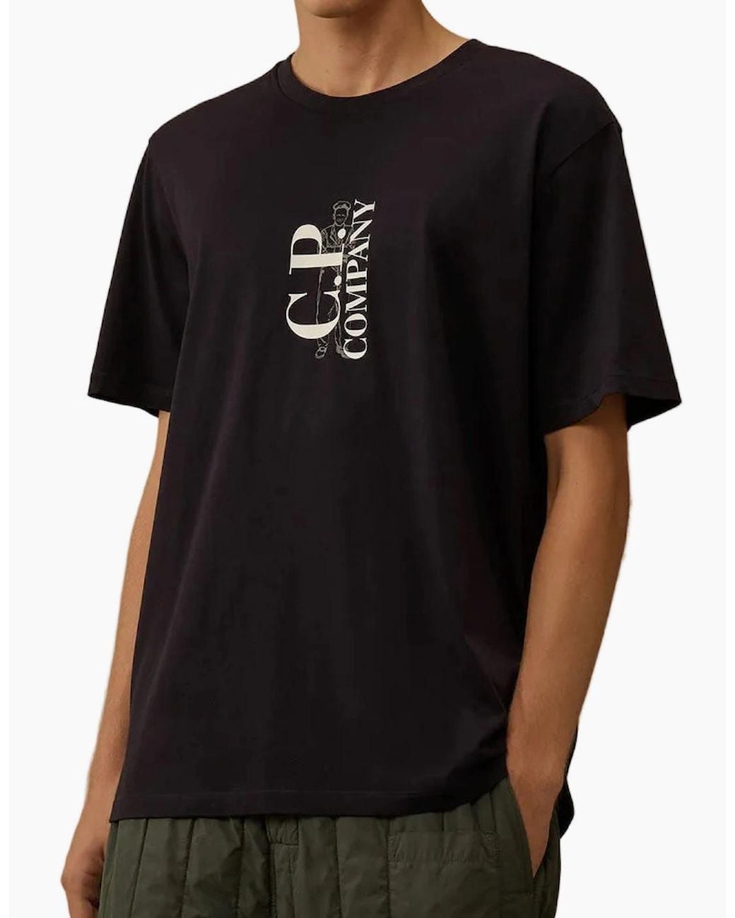 C P Company Black Vertical Logo Print T-Shirt for men