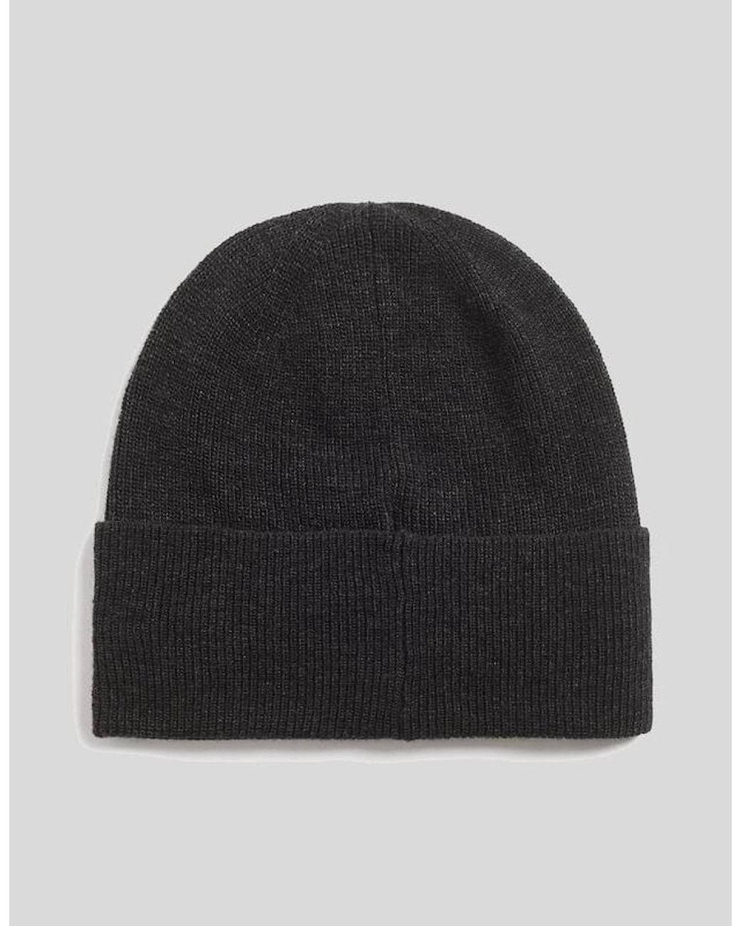 Lyle & Scott Black Lambswool Blend Beanie for men