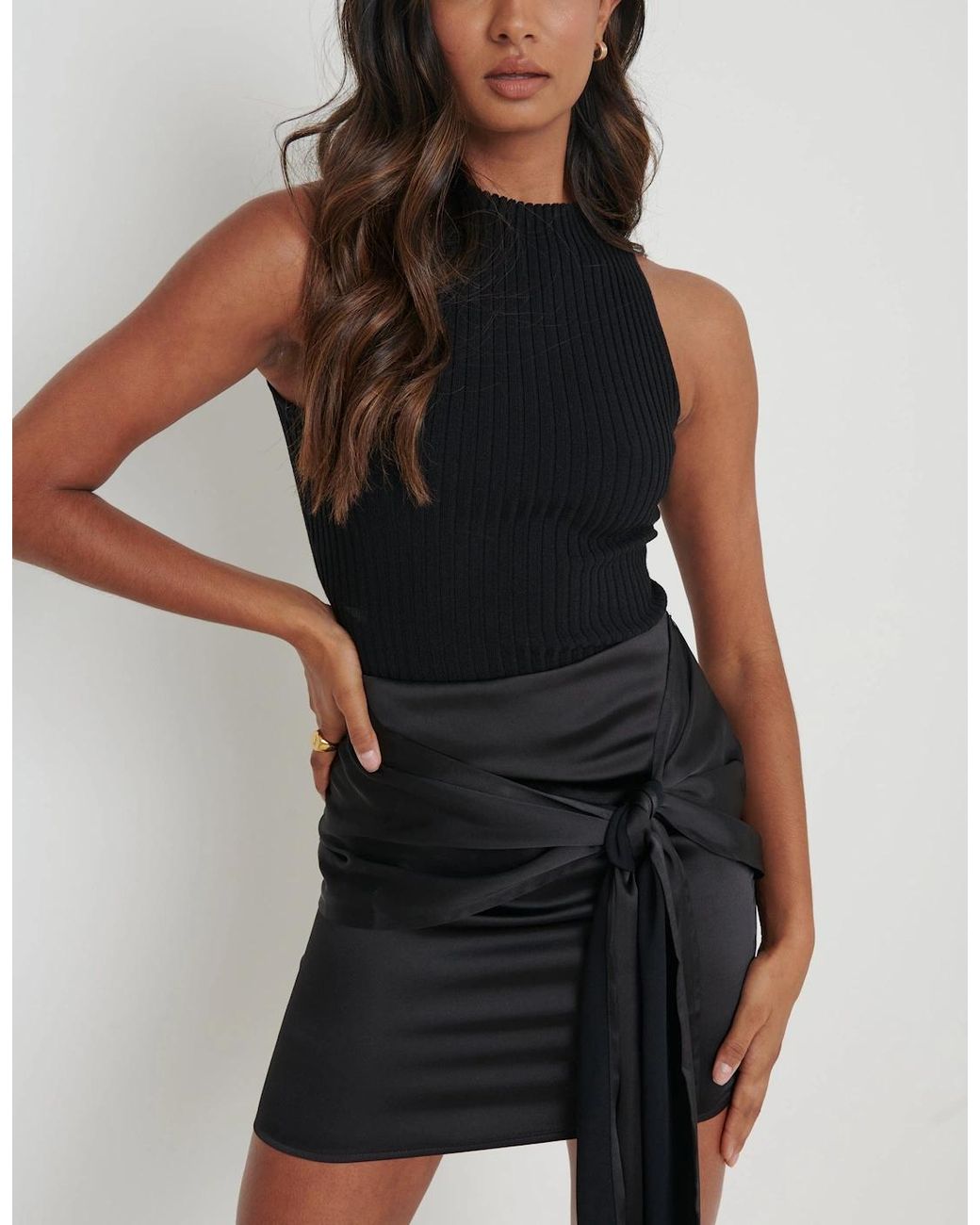 Pretty Lavish Black Teagan Tie Knot Drape Skirt