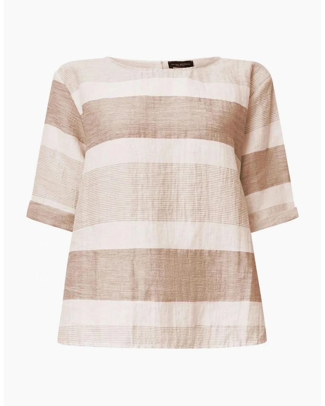 James Lakeland Natural Striped Linen Blend Button-Back Top