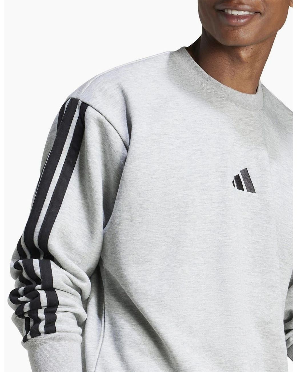 Adidas Gray Essentials 3 Stripes Fleece Sweatshirt for men