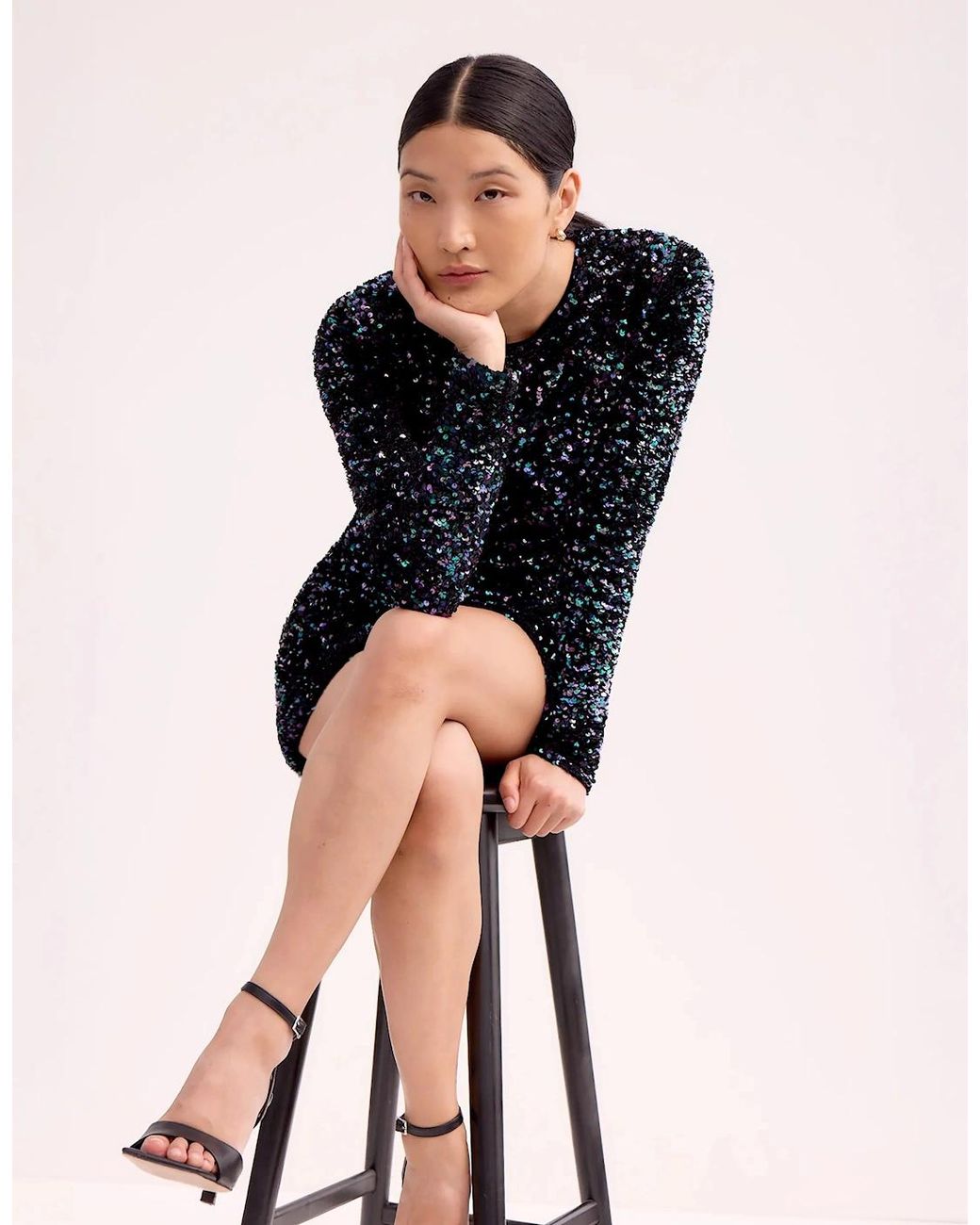 Ro&zo Blue Evie Sequinned Long-Sleeved Mini Dress