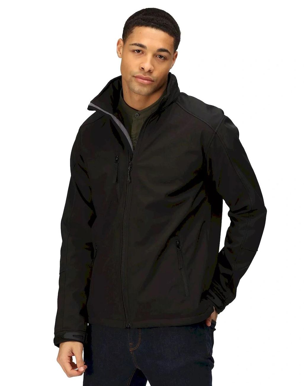 Regatta Black Hydroforce 3-Layer Membrane Waterproof Breathable Softshell Jackets for men