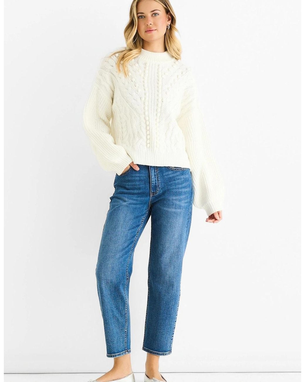 Gini London Blue Chunky Knit Oversized Jumper