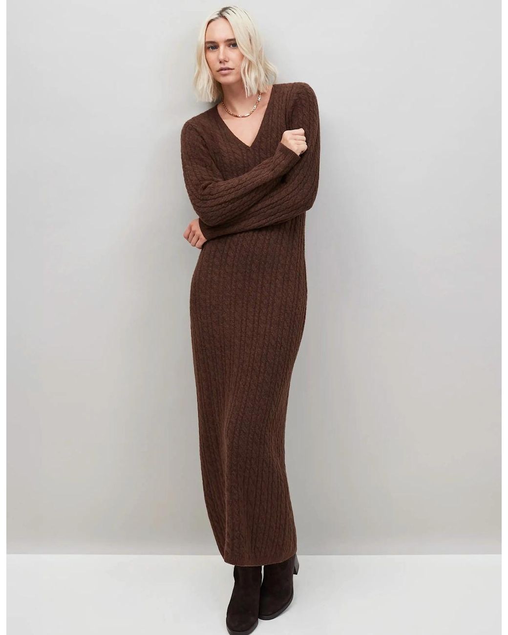 Ro&zo Brown Chocolate Cable Knit Dress