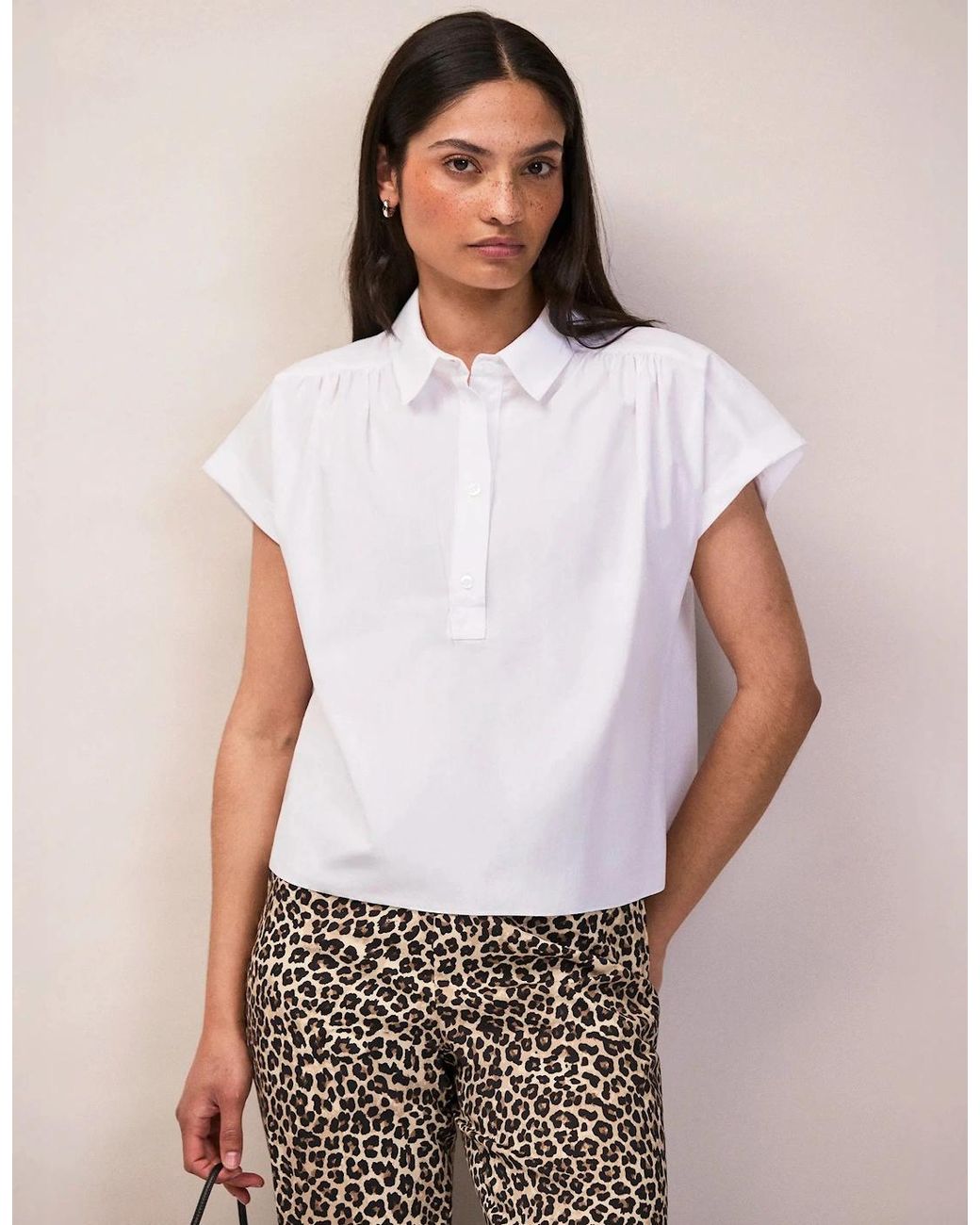 Ro&zo White Cotton Poplin Gathered Shoulder Shirt