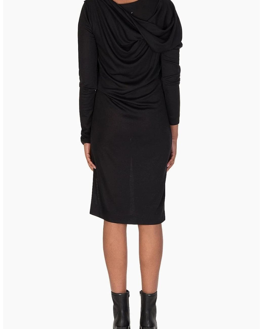 Maison Margiela Black Wool Silk Mix Ribbed Dress