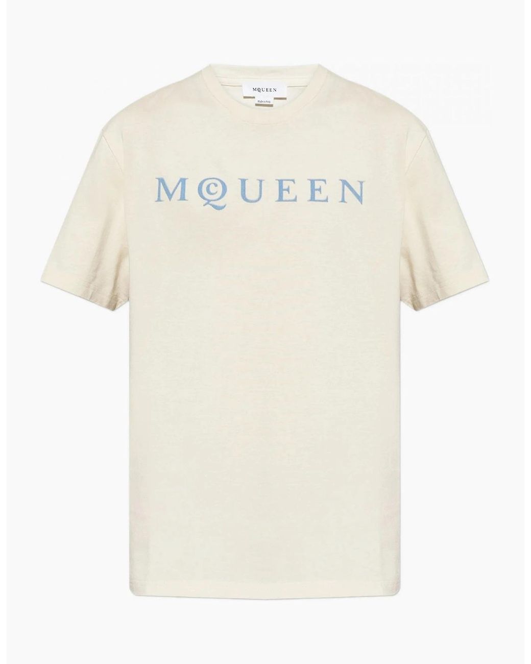 McQueen White Flock Print Logo T-Shirt for men