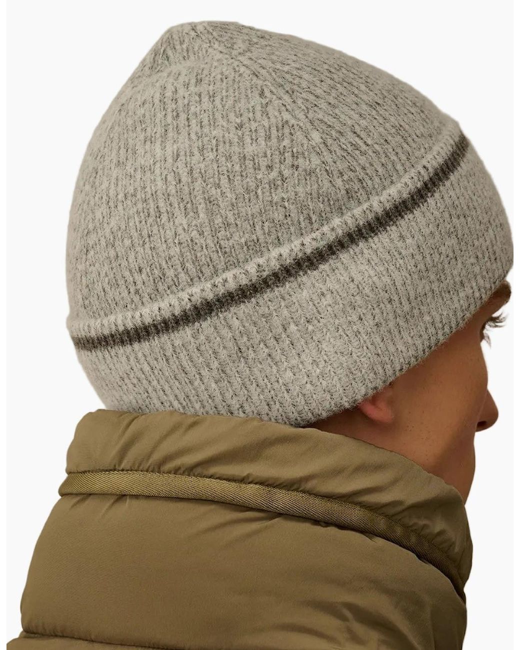 C P Company Natural Fleece Knit Logo Beanie for men
