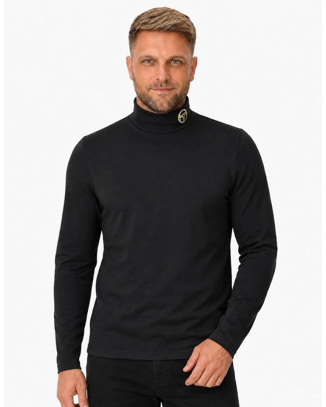 Sergio Tacchini Black Edward Roll Neck T-Shirt/ Lurex for men