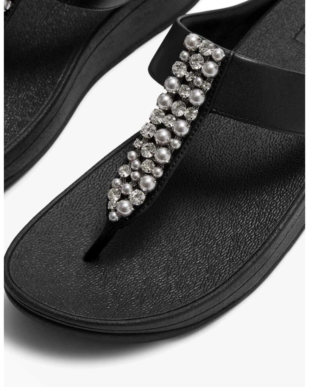 Fitflop Black Fino Pearls-And-Crystal Toe-Post Sandals