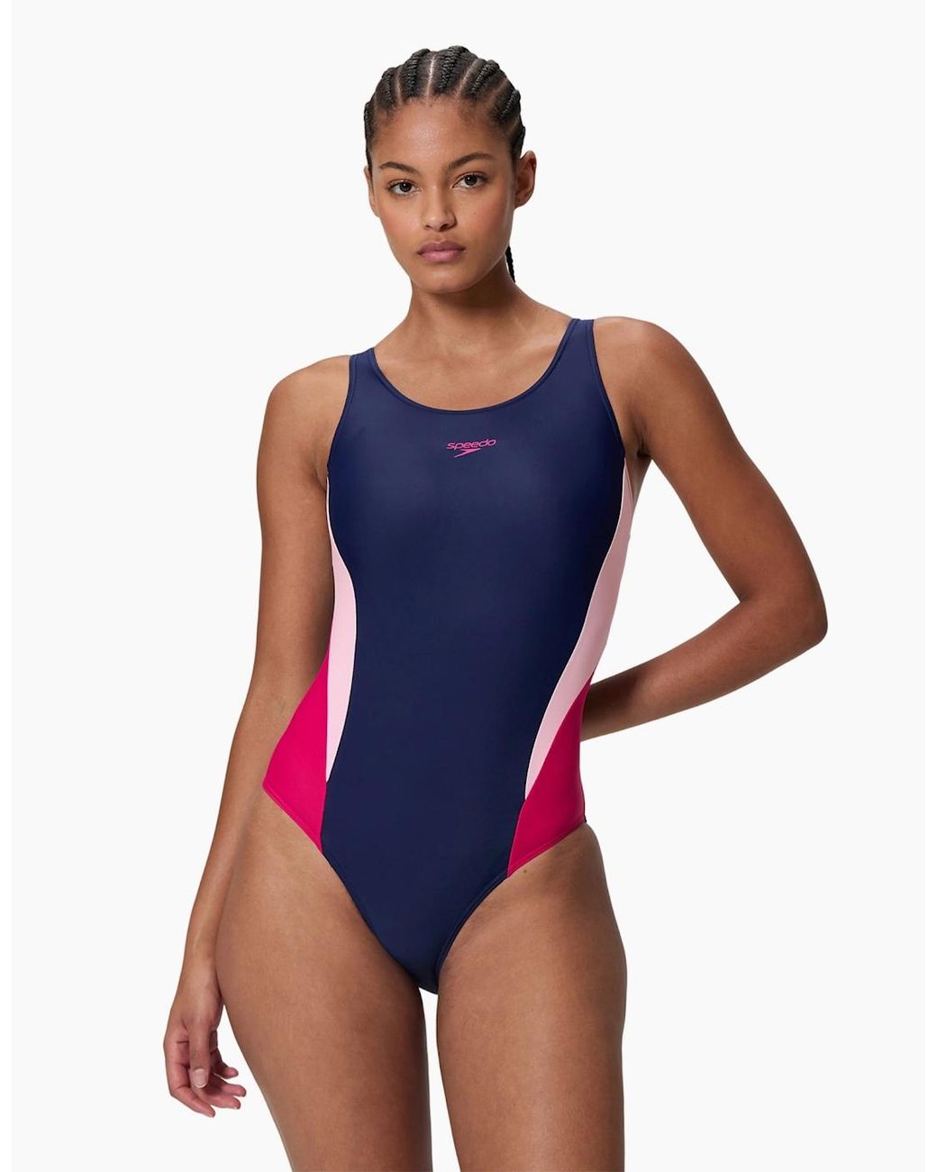 Speedo Blue Ladies Splice 2.0 Colour Block One Piece Swimsuit