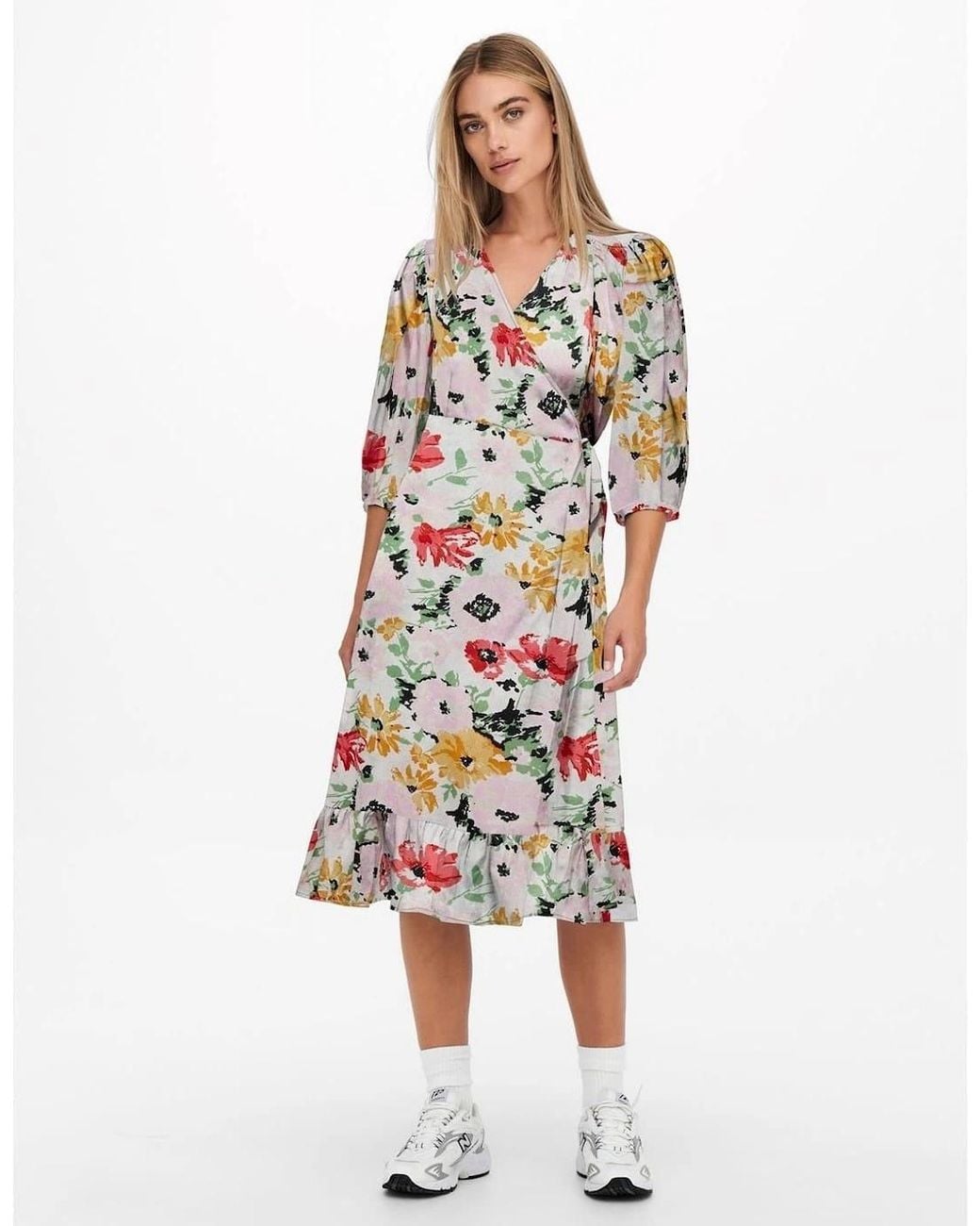 ONLY White Olivia V-Neck Midi Wrap Dress