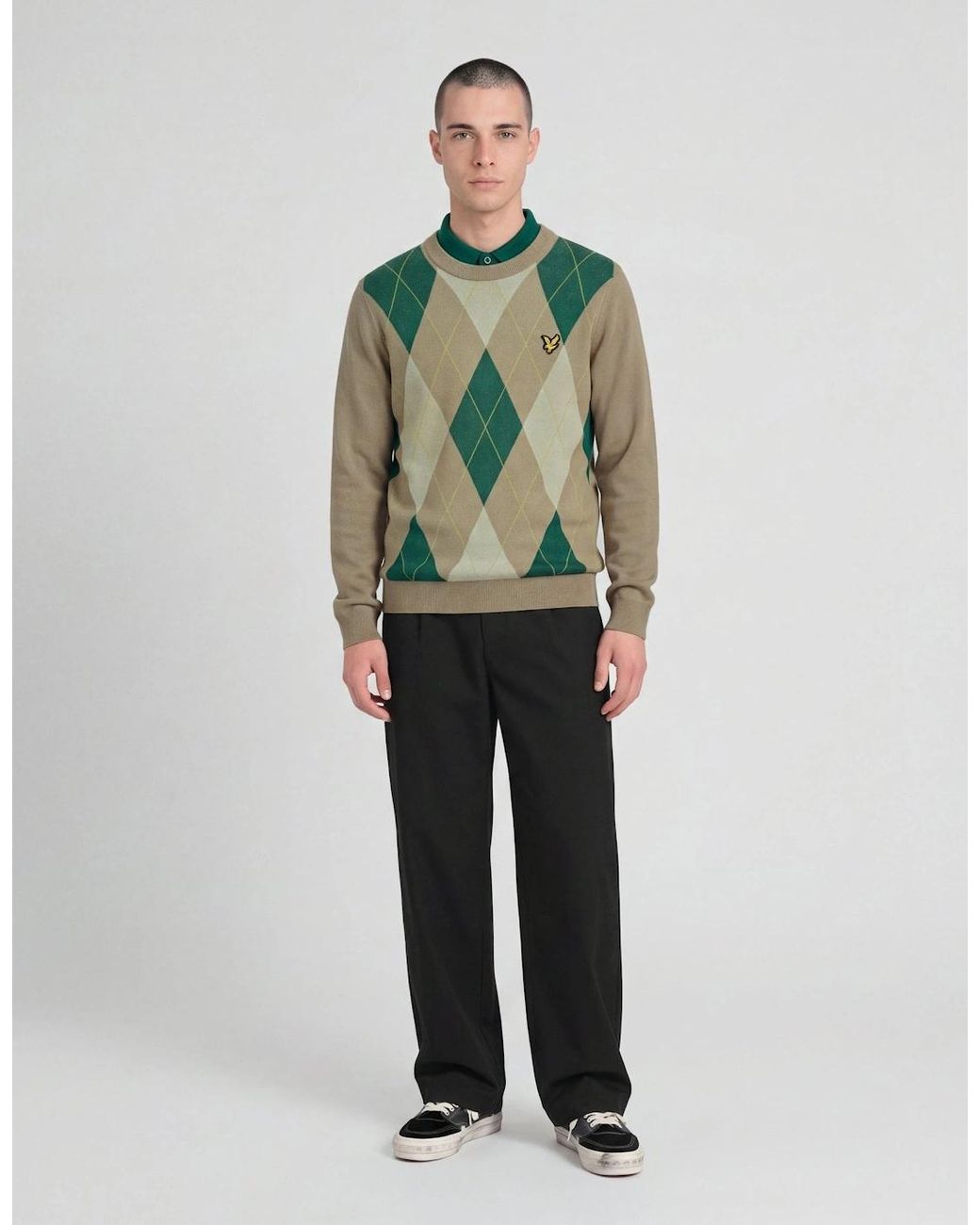 Lyle & Scott Green Archive Argyle Crew Neck Jumper for men