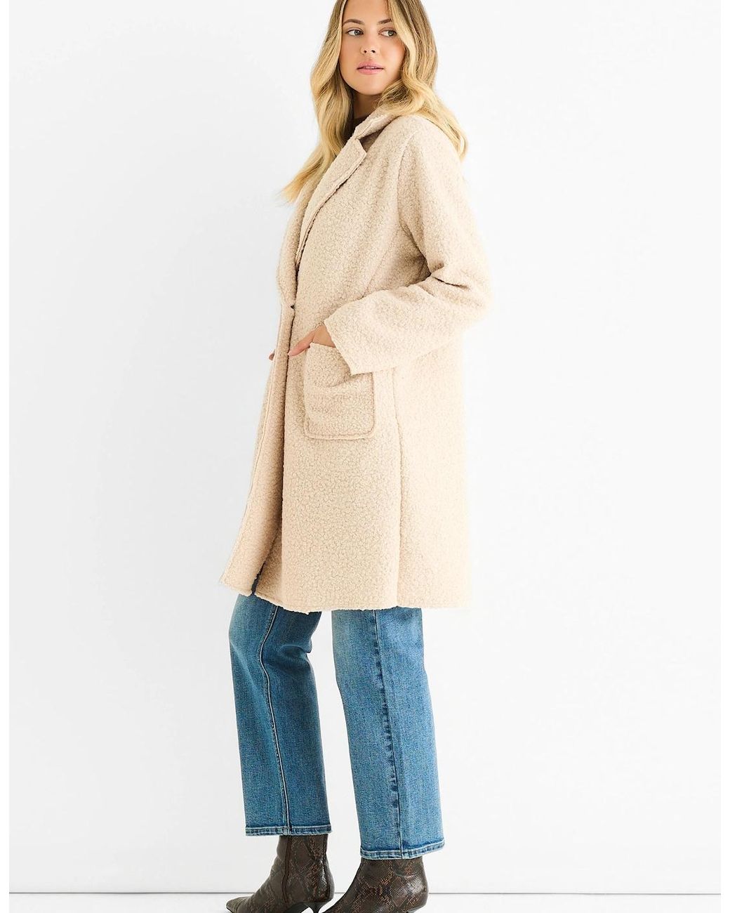 Gini London Blue Shearling Mid Length Double Breasted Jacket