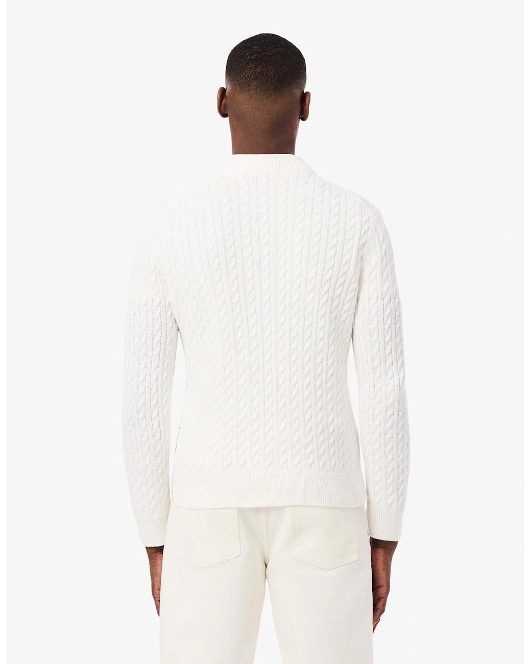 Lacoste White Cable Knit Cotton Jumper for men