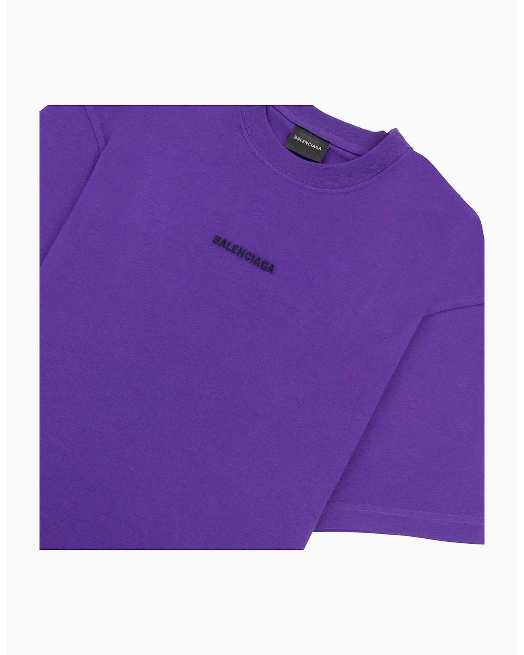 Balenciaga Purple Embroidered Medium Fit Logo T Shirt 5162 for men