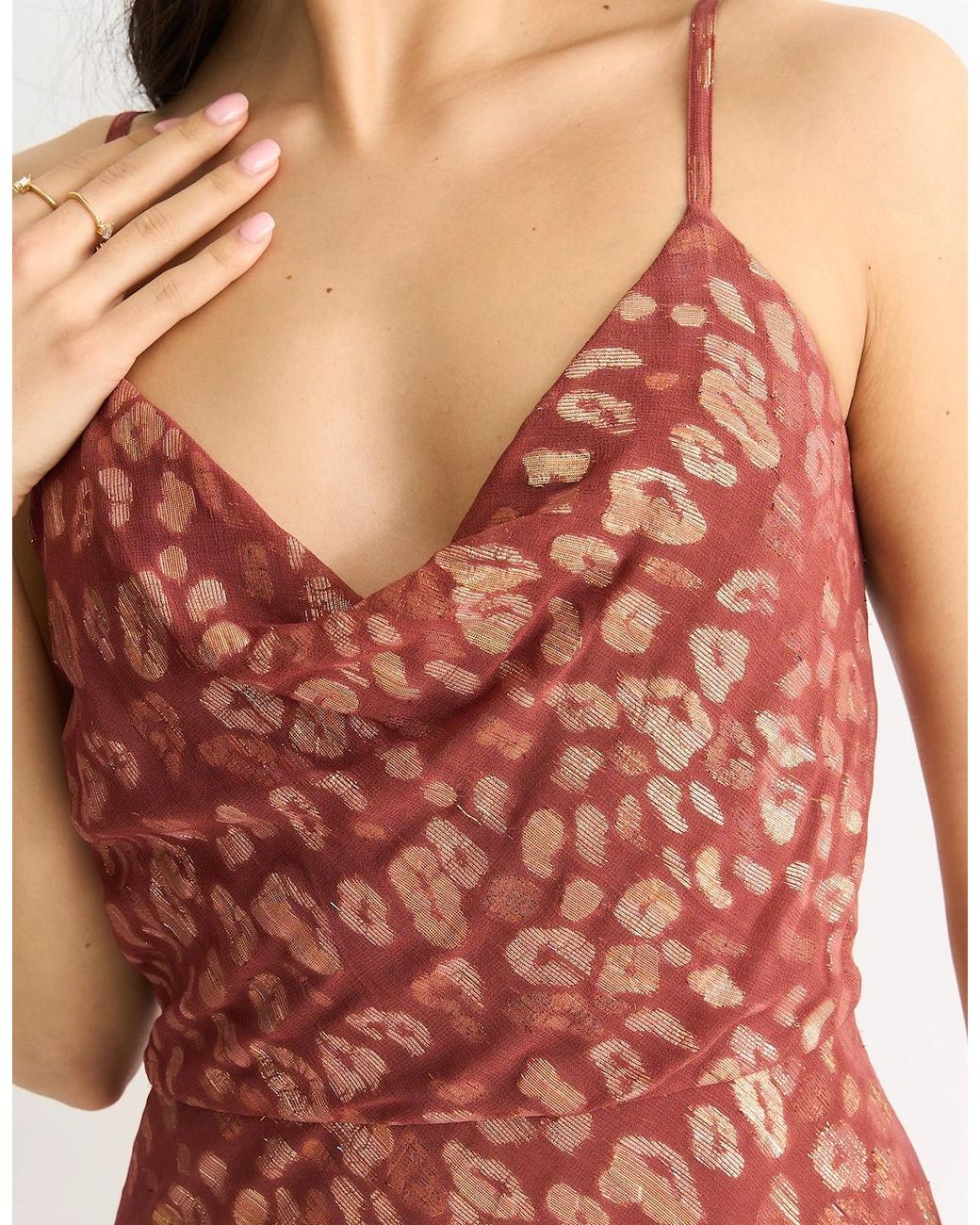 Gini London Red Viscose Animal Jacquard Cowl Midi Dress